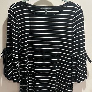 White House Black Market Striped Blouse with Ribbon Sleeves